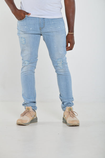Andrews Apparel Distressed Skinny Jeans in Fade-Away Sky Blue